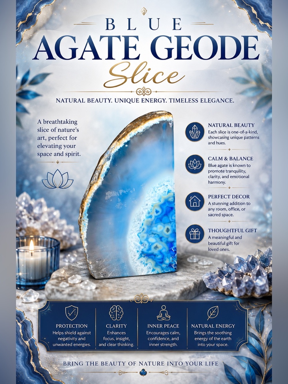 Blue Agate Geode Slice